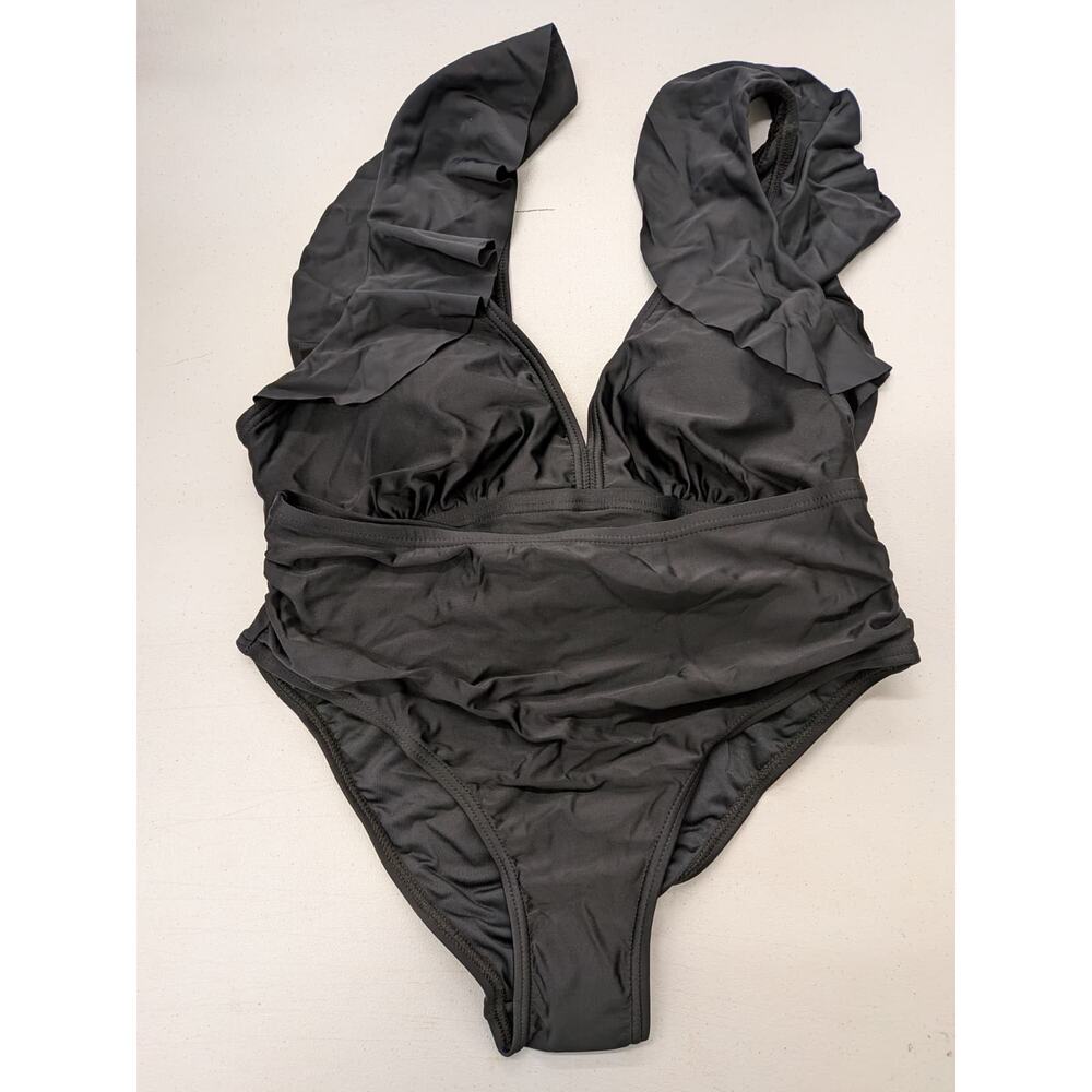 Women’s Black Ruffle Bikini Set High Waisted Bottom Size M Swimwear